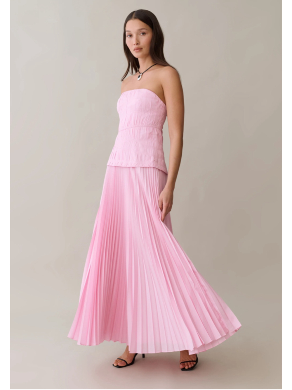 Women's Few Moda o.p.t Strapless Pleated Maxi Dress, Pink Sz 10 - Picture 11 of 12